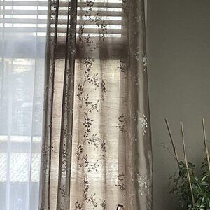 Faux Silk Floral Embroidered Sheer Curtains